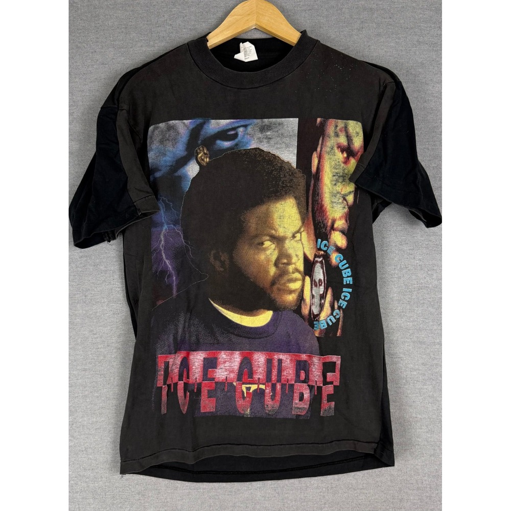 Vintage Ice Cube Rap Tee Black Graphic Shirt USA Made Repaired XS